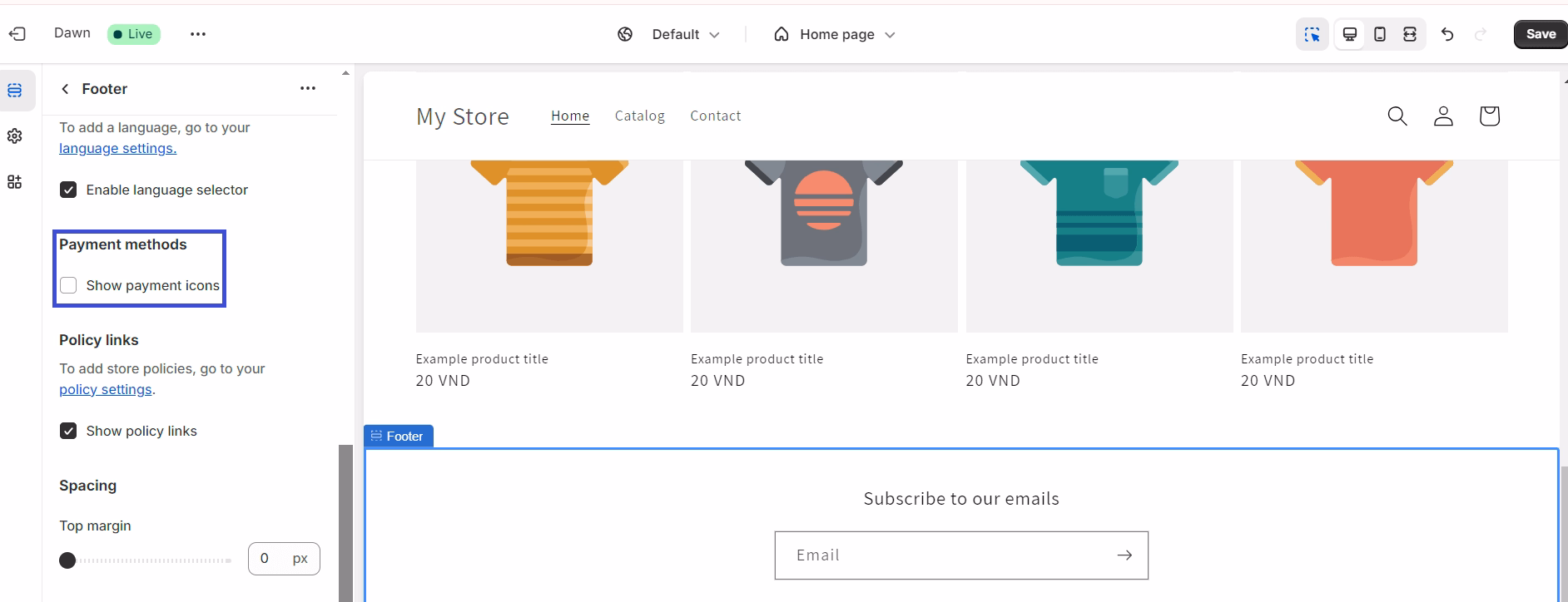 Look for a checkbox or option labeled Payment icons and uncheck it